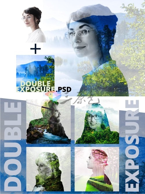 PSD模板 照片图片双重曝光重叠效果 Double Exposure PSD 模板-第1张