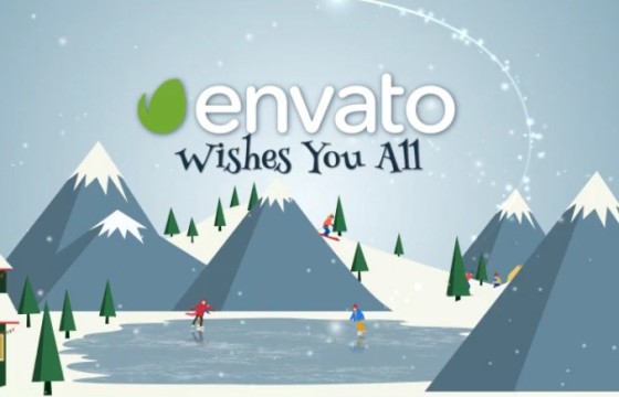 AE模板 卡通图形动画 圣诞冰雪世界滑冰动画 Christmas Wishes